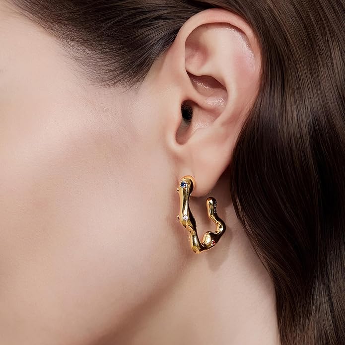 Cicy Bell 18k Gold Plated Earrings for Women Trendy Irregular Waterdrop Melting Liquid Cubic Zirconia Statement Drop Earrings Jewelry Gifts