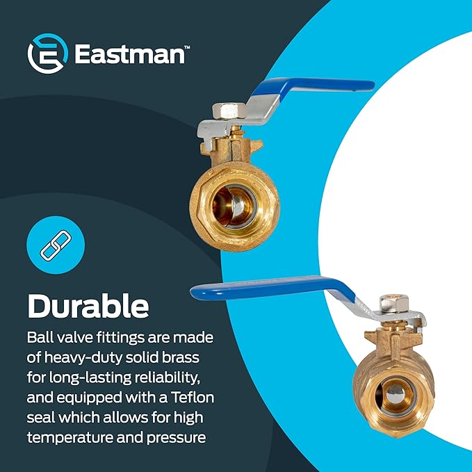 Eastman 3/4 Inch IPS Heavy Duty Full Port Ball Valve, Brass Plumbing Fitting - Image 4