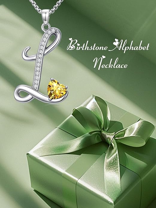 Valentines Day Gifts for Women Alphabet A to Z Initial Birthstone Pendant Necklaces for Women - 18k White Gold Plated Personalized Name Jewelry Valentine Mothers Day Birthday Gifts for Women Her Girlfriend