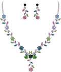 BriLove Women's Wedding Jewelry Leaf Cluster Flower Crystal Dangle Earrings Pendant Necklace Set for Bridal