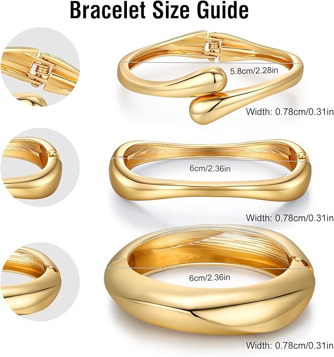 Chunky Gold Bangle Bracelets for Women Trendy 14K Gold Plated Cuff Bracelets Stack, Dainty Bracelet Sets Fashion Jewelry Gift