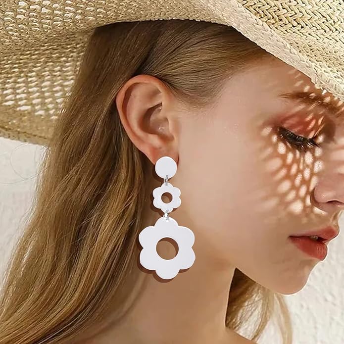 70s Earrings Retro White Acrylic Hoop Earrings 70s Accessories for Women 70s Jewelry Disco Outfits for Women