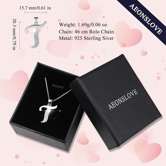 AEONSLOVE 925 Sterling Silver Initial Necklaces for Women, 26 Letters Pendants Necklace Gift for Mother, Daughter, Wife, 18 Inch Chain
