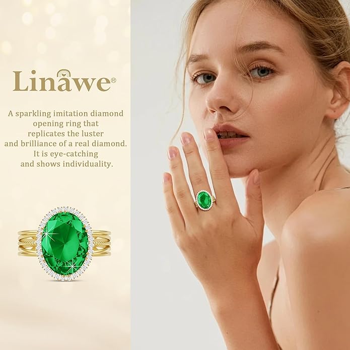 Linawe Birthstone Chunky Adjustable Rings for Women, Gold/Silver/Rose Gold Statement Rings, Imitation Diamond Fake Gemstone Crystal Cocktail Ring, Cubic Zirconia Costume Jewelry