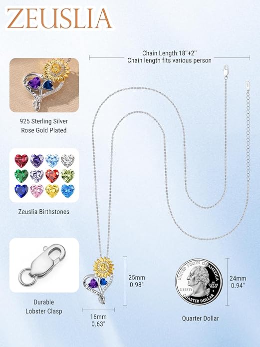 Valentine's Day Gifts for Wife 925 Sterling Silver Double Birthstone Pendant Necklaces I Love You for Always and Forever Necklace Anniversary Birthday Gifts for Wife Girlfriend Mom Her