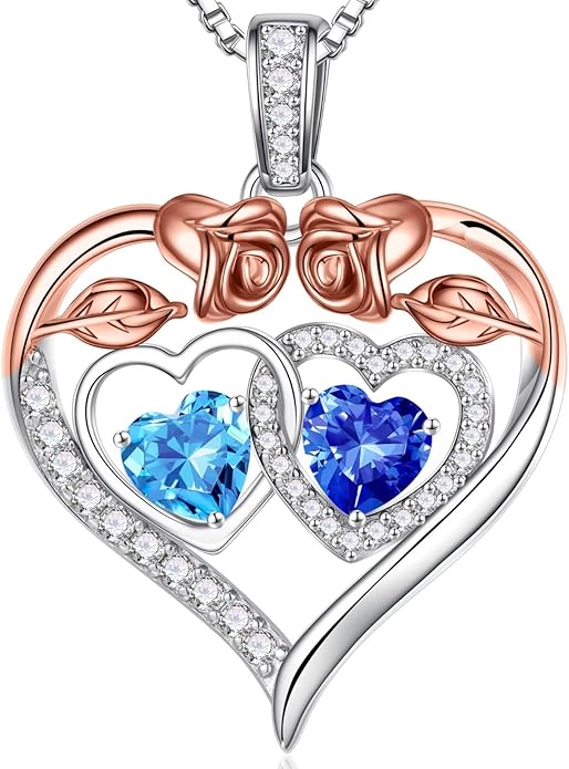Iefil Valentines Day Gifts for Her - 925 Sterling Silver Rose Heart Necklaces for Women, Anniversary Birthday Gifts for Wife Girlfriend Mom