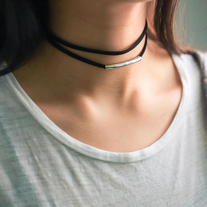 Fesciory Black Necklaces for Women, Adjustable Layered Velvet Leather Lace Collar Necklace, Goth Jewelry Gifts.