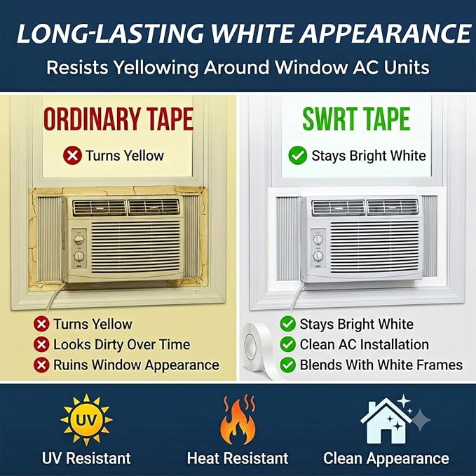SWRT White Window Weather Sealing Tape 2 in x 90 FT, AC Seal, Residue Free | - Image 6