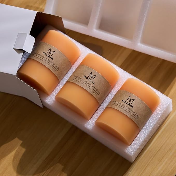 MOZEAL 3" x 6" Hand-Poured Unscented Candle, Dripless Pillar Candle Set of 3 - Image 5