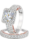 Wuziwen Princess Cut Engagement Rings for Women Sterling Silver Cubic Zirconia Wedding Bridal Ring Set