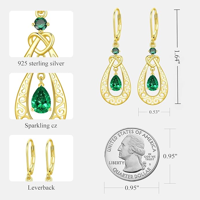 Teardrop Birthstone Dangle Drop Earrings Sterling Silver Infinity Filigree Leverback Earrings, Infinity Love Birthday Anniversary Valentines Day Gifts for Her Women Mom Wife