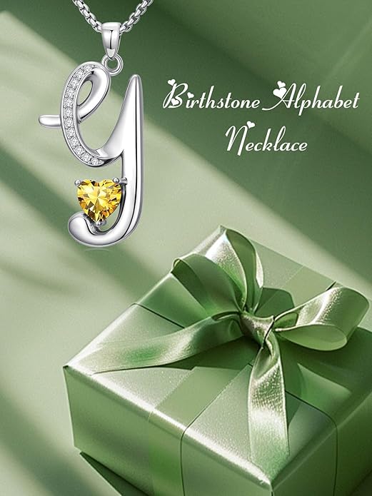 Valentines Day Gifts for Women Alphabet A to Z Initial Birthstone Pendant Necklaces for Women - 18k White Gold Plated Personalized Name Jewelry Valentine Mothers Day Birthday Gifts for Women Her Girlfriend