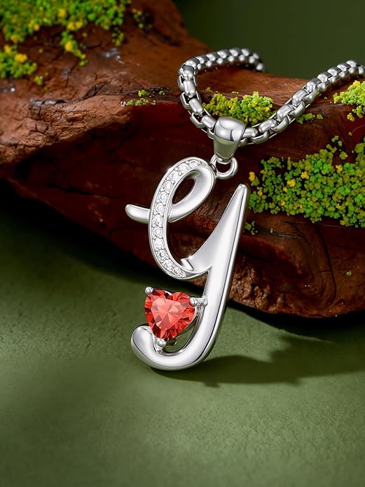 Valentines Day Gifts for Women Alphabet A to Z Initial Birthstone Pendant Necklaces for Women - 18k White Gold Plated Personalized Name Jewelry Valentine Mothers Day Birthday Gifts for Women Her Girlfriend