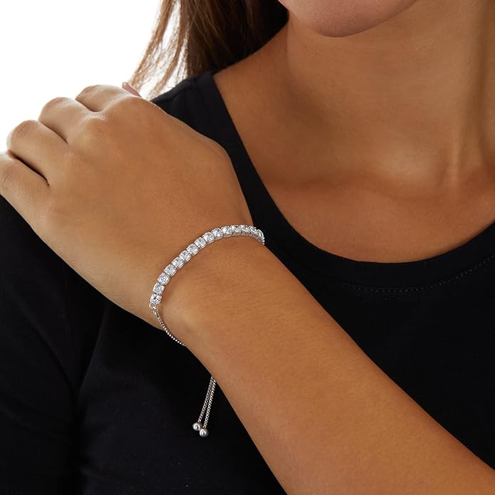 Amazon Essentials 14K Gold or Sterling Silver Plated Adjustable Cubic Zirconia Tennis Bracelet 9.5"