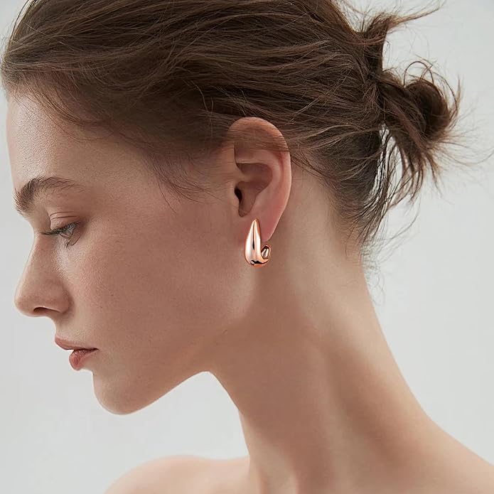 Gacimy Chunky Earrings for Women, Teardrop Earrings with 925 Sterling Silver Post, 14K Gold Plated Statement Drop for Women