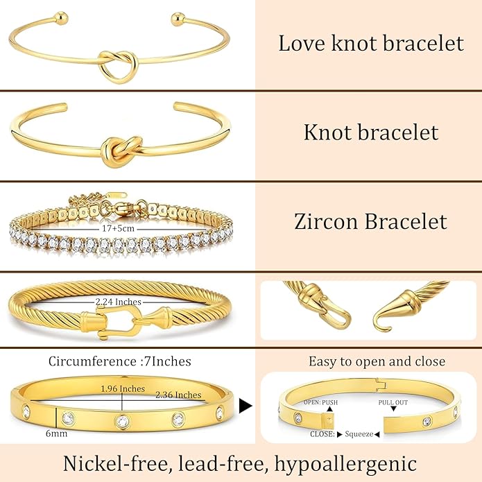 18 K Gold Plated Love Bangle Bracelet Stack Cuff Jewelry for Women Jewelry Set for Women Gift with Box