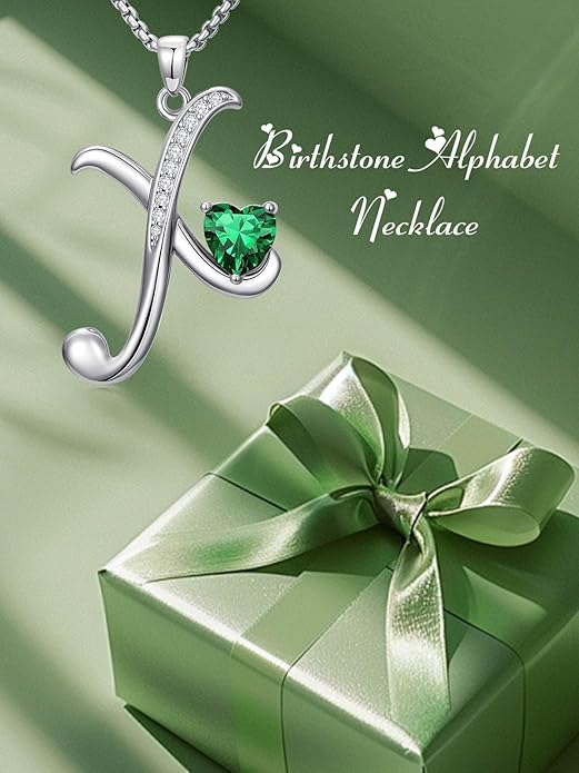 Valentines Day Gifts for Women Alphabet A to Z Initial Birthstone Pendant Necklaces for Women - 18k White Gold Plated Personalized Name Jewelry Valentine Mothers Day Birthday Gifts for Women Her Girlfriend
