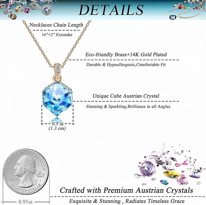 EVEVIC Color Changing Cubic Austrian Crystal Pendant Necklaces for Women 14K Gold Plated Hypoallergenic Jewelry