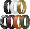 Egnaro Men's Rings 8.5mm Wide-2mm Thick Inner Arc Ergonomic Breathable Rubber Wedding bands-Hypoallergenic for Gym/Outdoor/Gift((1-7 Variety Pack with Half Size)