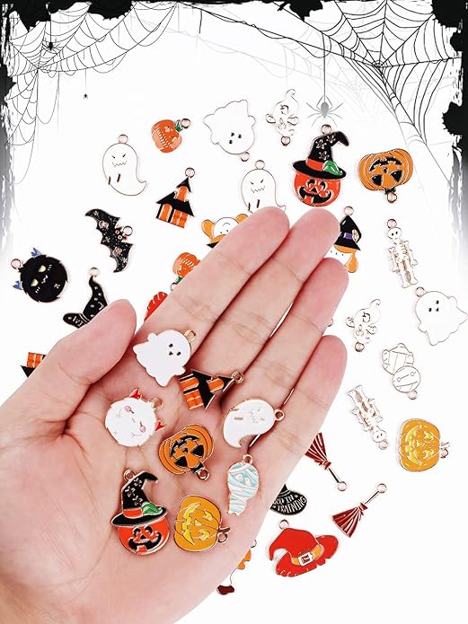 Kalolary Halloween Charms Alloy Enamel Bracelet Metal Earring Kawaii Pendant for Party DIY Jewelry Necklace Making Supplies