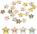 MECCANIXITY 20 Pcs Star Evil Eye Beads Colorful Flat Loose Spacer Evil Eye Charms for DIY Bracelet Earrings Necklace Crafts Jewelry Making, Pink/Sky Blue/Yellow/Black/White