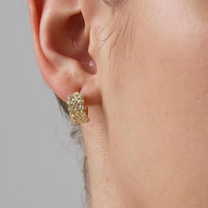 18K Gold Plated Huggie Hoop Earrings for Women, 925 Sterling Silver Post, Hypoallergenic Small Earrings