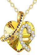 KECHO 14K Real Gold I Love You Forever Necklace Solid Yellow Gold Heart Birthstone Crystal Pendant Jewelry Birthday Mother's Day Anniversary Christmas Gifts for Women