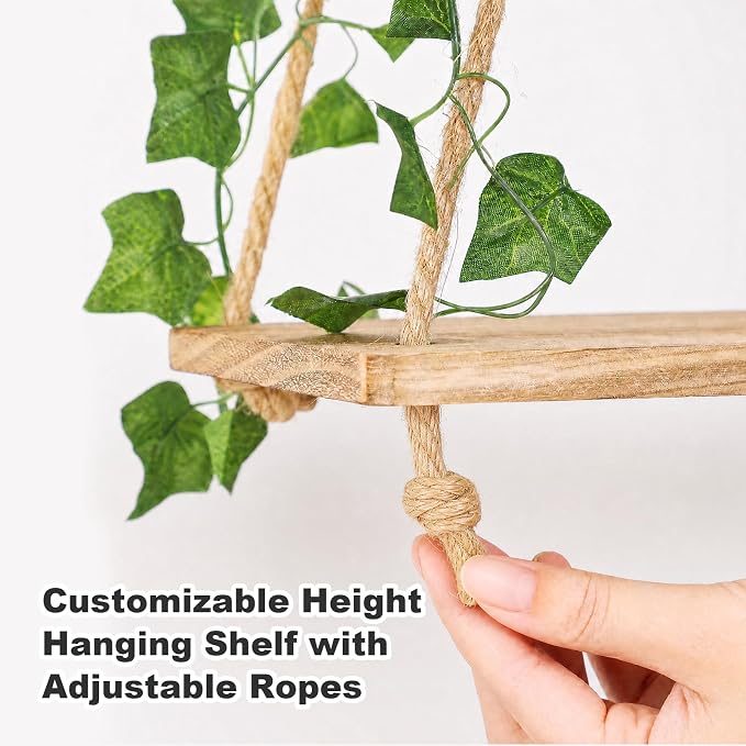 RICHER HOUSE Hanging Floating Shelves No Drill, Macrame Plant Wall Shelf | 2 - Image 6