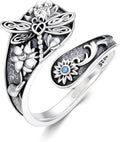 Midari Sun and Moon/Bee/Celtic/Life of Tree/Lotus Spoon Ring for Women 925 Sterling Silver Adjustable Ring Open Ring for Women Men Halloween Birthday Gift