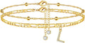 Ursteel Ankle Bracelets for Women, 14K Gold Plated Dainty Layered Chain CZ Initial Anklets Summer Jewelry Gifts for Women