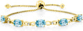 Gem Stone King 7X5MM Oval Cut Gemstone Birthstone and Accent Lab Grown Diamond Tennis Bracelet For Women In 18K Yellow Gold Plated Silver | Adjustable Bolo Bracelet For Women | Easy-On Easy-Off