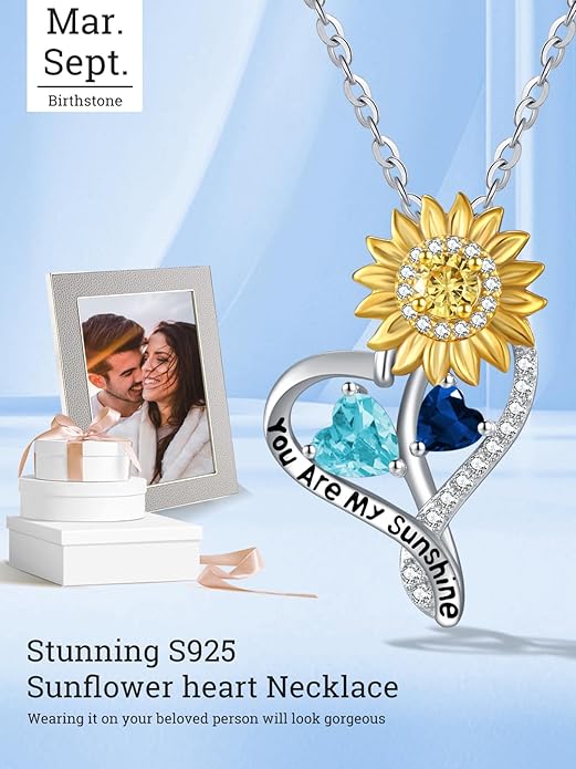 Valentine's Day Gifts for Wife 925 Sterling Silver Double Birthstone Pendant Necklaces I Love You for Always and Forever Necklace Anniversary Birthday Gifts for Wife Girlfriend Mom Her