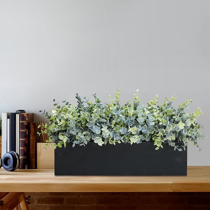 Winlyn 14" Artificial Eucalyptus Arrangement Faux Eucalyptus Plants in Black - Image 7