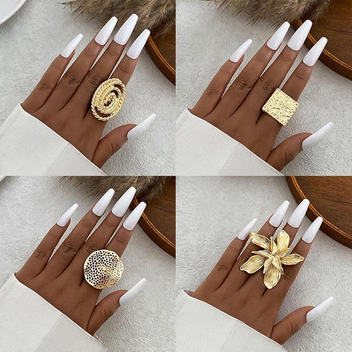 KISS WIFE Goldenen Silvery Black Kunckle Rings Set for Women, Dainty Simple Trendy Cute Stackable Finger Rings Pack, Perfect for Stacking Layering on Thumb and Knuckle, Mixed Size, Jewelry Gift
