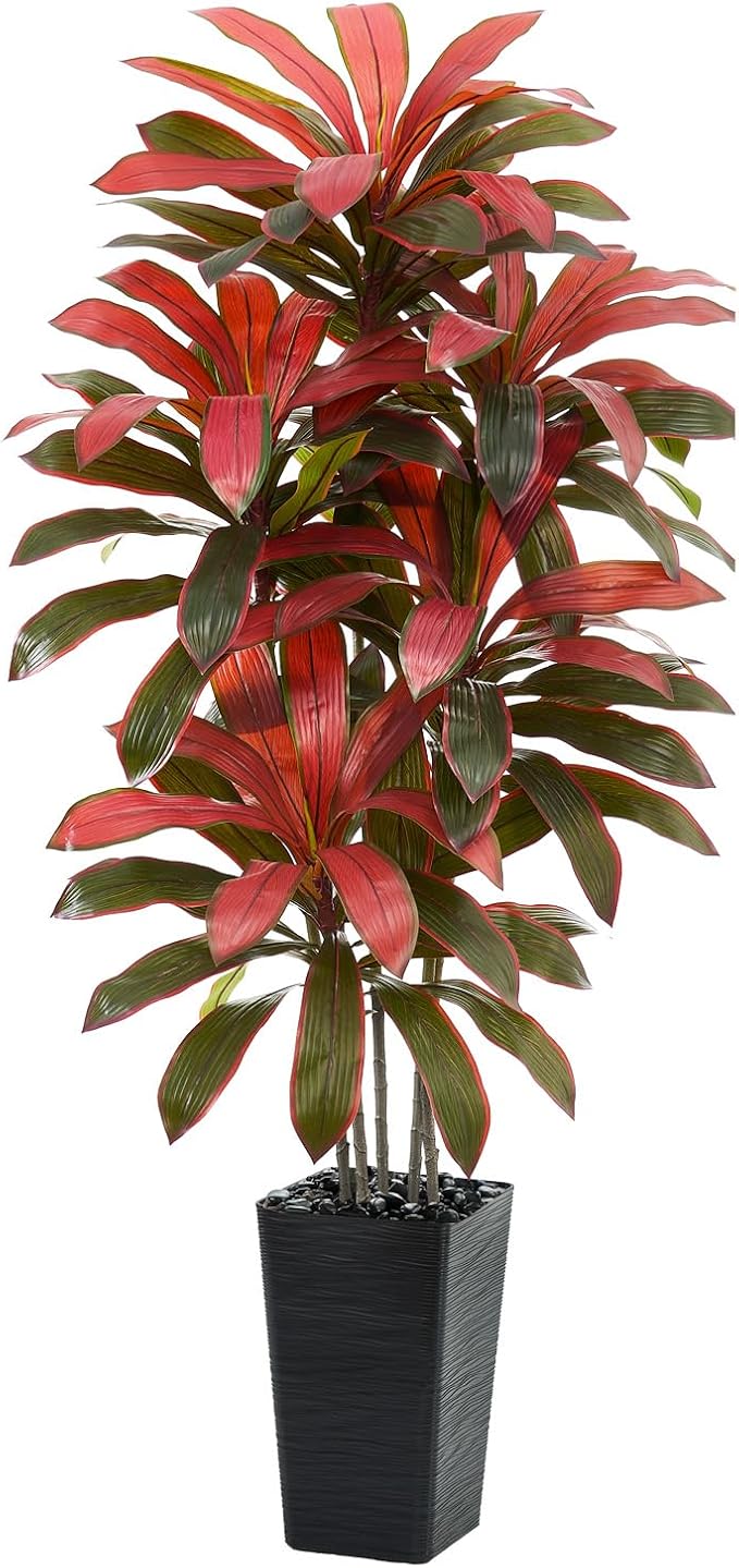 Artificial Dracaena Tree: 5FT Fake Plants Silk Faux Trees（Black Pot） | by TNGGNT