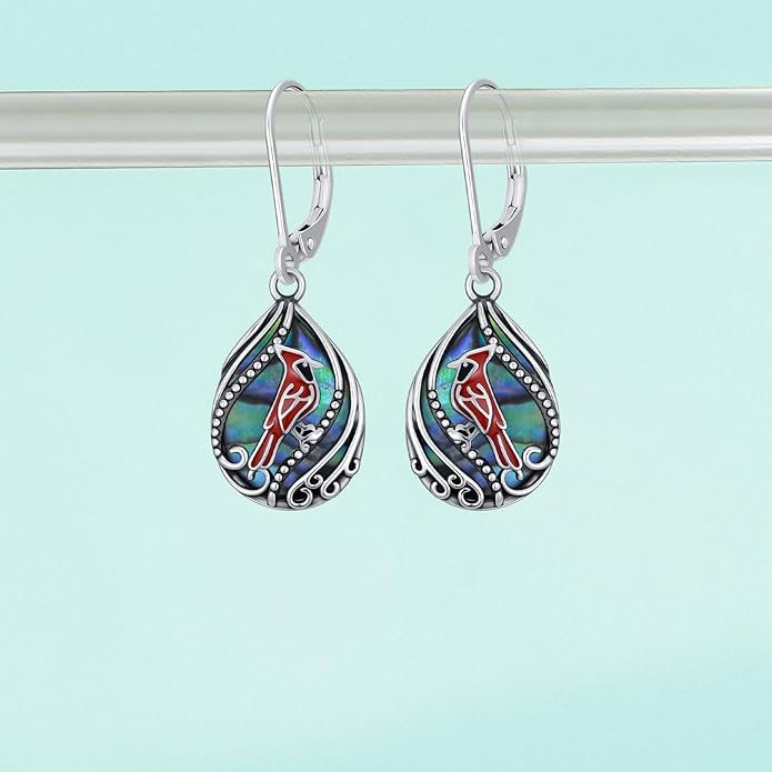 Animal Earrings 925 Sterling Silver Abalone Shell Dangle Drop Earrings Leverback Earrings Cute Animal Jewelry Gifts for Women Girlfriend