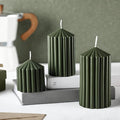 Conelist Set of 3 Moss Green Ribbed Pillar Candles Soy Wax Scented Candles | 2.8 by Conelist