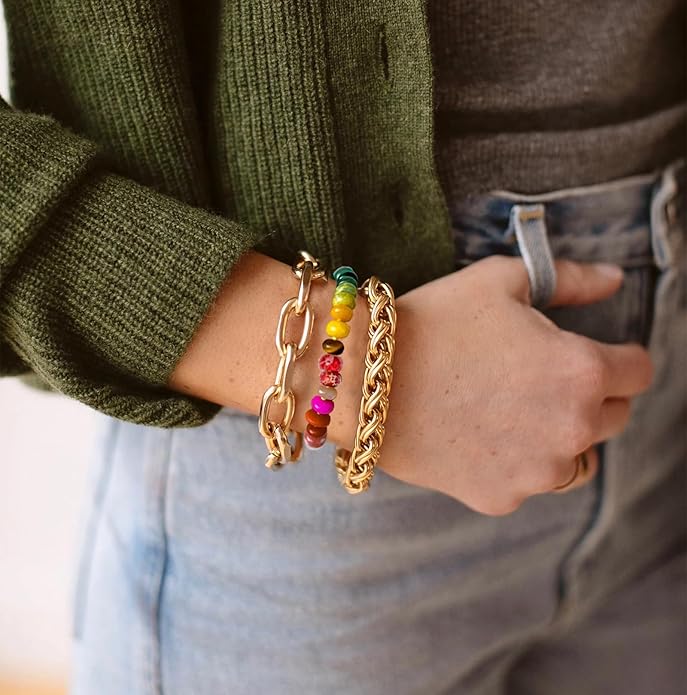 Jojomina Boho Beaded Bracelets for Women Neon Rainbow Bead Bracelet Handmade Natural Gemstone Stone Beach Jewelry