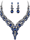 BriLove Women's Wedding Bridal Austrian Crystal Teardrop Flower Cluster Statement Necklace Dangle Earrings Jewelry Set for Party Prom