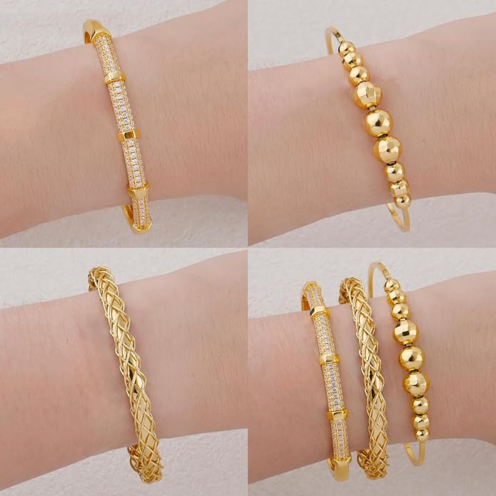 Gold Bracelets for Women, Gold Plated Chunky Cuff Matching Bracelets for Women Stack Adjustable Jewelry Sets for Gifts