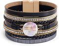 Wrapped Bracelets for Women,Leather Bracelet,Boho Bracelets for Women,Multi-Layer Pearl Crystal Bracelet Bangle Jewelry