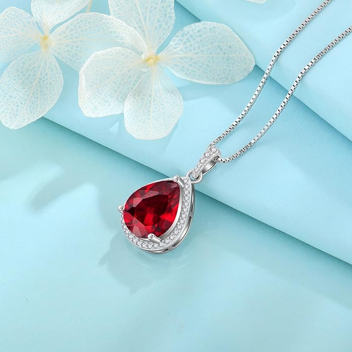 FJ Teardrop Pendant Necklace 925 Sterling Silver Birthstone Jewelry Gifts for Women