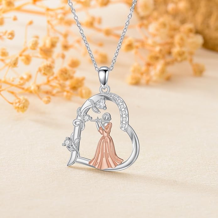 Violinist Necklace Sterling Silver Music Crystal Jewelry Saxophone Cello Violin Piano Flute Music Note Necklace Music Gifts for Women Girl Daughter