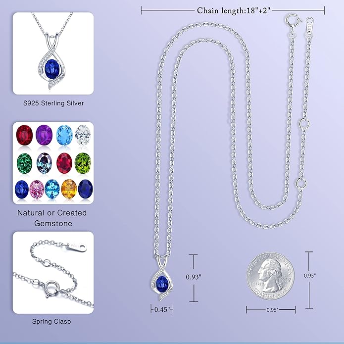 SMILEST Valentines Day Gifts for Her - 925 Sterling Silver Oval Sparkle Birthstone Necklace, Infinity Pendant Necklace Anniversary Birthday Gifts for Women Wife Girlfriend Mom Birthstone Necklace