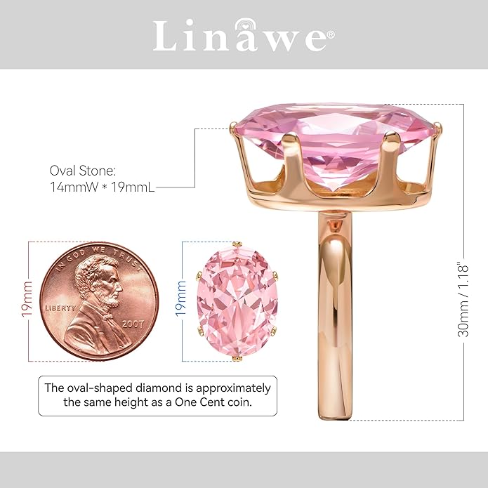 Linawe Cubic Zirconia Imitation Diamond Moissanite Rings for Women, 14K Gold/Rose Gold/Silver Adjustable Chunky Ring, Costume Rhinestone Jewelry for Wedding Engagement