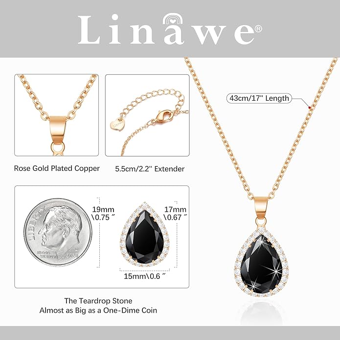 Linawe Crystal Chain Necklace for Women Trendy, Imitation Diamond Pendant, Statement Cubic Zirconia Boho Jewelry Set, 14K Gold/Rose Gold/Silver Birthstone Necklace