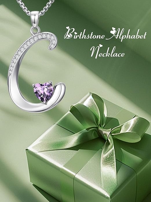 Valentines Day Gifts for Women Alphabet A to Z Initial Birthstone Pendant Necklaces for Women - 18k White Gold Plated Personalized Name Jewelry Valentine Mothers Day Birthday Gifts for Women Her Girlfriend