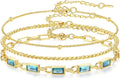 Gold Birthstone Bracelet for Women, 18K Gold Plated Layered Jewelry Bracelet Set, Womens Dainty Stackable Bracelets Link Paperclip Chain Valentines Day Gift for Wife Her