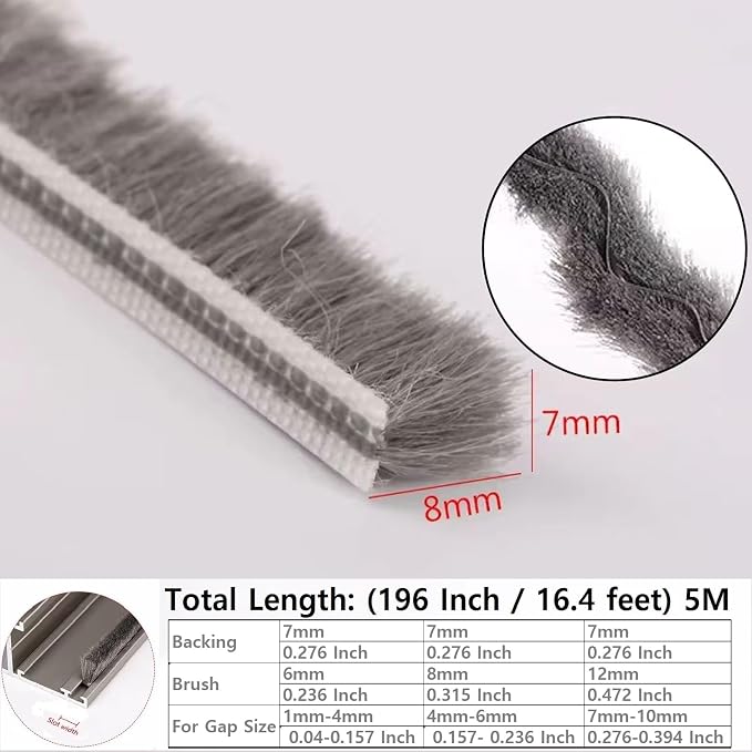 5m Brush Weather Striping Card-Slot Seal Strip Pile Weatherstrip Door Sweep - Image 2