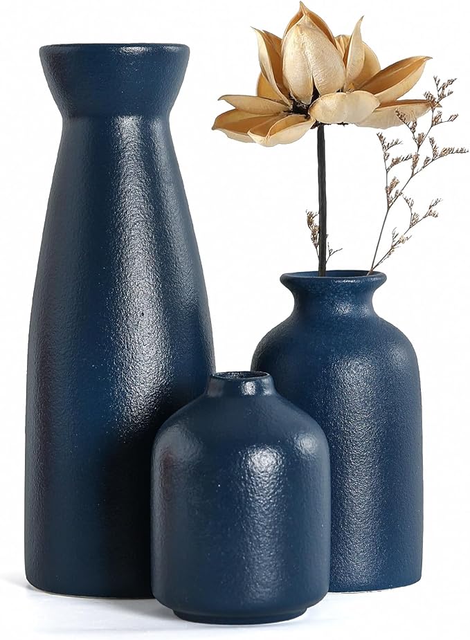 CEMABT Ceramic Blue Vases Set of 3 Small Flower Vases by CEMABT
